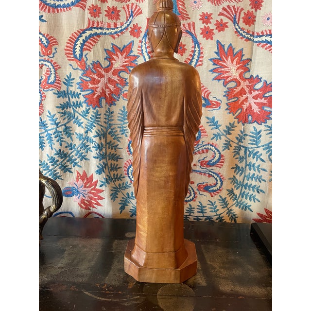 Tan 1950s Handcarved Satinwood Buddha For Sale - Image 8 of 10