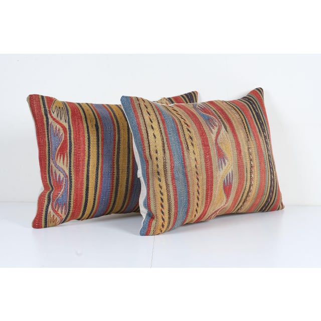 Mid-Century Modern Striped Turkish Kilim Pillow - a Pair For Sale - Image 3 of 4