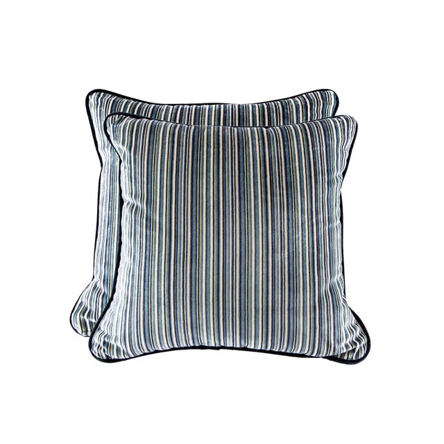 X Piped Clarke And Clarke Striped Velvet Down Pillows Chairish