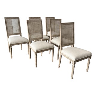 Restoration Hardware Vintage French Square Cane Back Dining Side Chairs, Set of Six For Sale