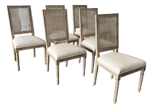 Restoration Hardware Vintage French Square Cane Back Dining Side Chairs, Set of Six