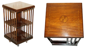 Vintage Sheraton Revival Mahogany & Satinwood Revolving Bookcase End Table