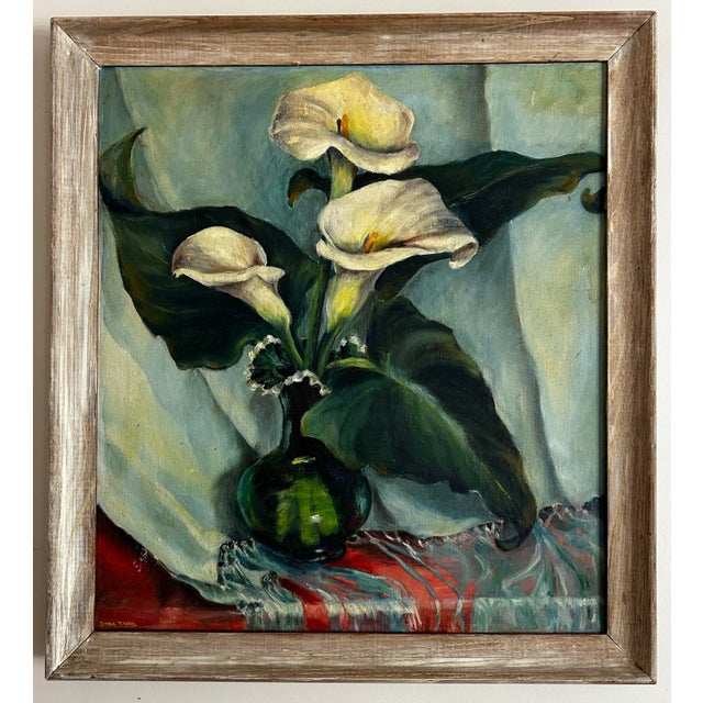 Impressionist Antique 1930’s Oil Painting on Canvas Still Life of Calla Lily Flowers For Sale - Image 3 of 7