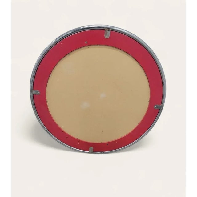 Contemporary Vintage Large Round Retro 50"s Diner Chrome and Red Lacquer Modern Turn Dial Wall Mirror For Sale - Image 3 of 11