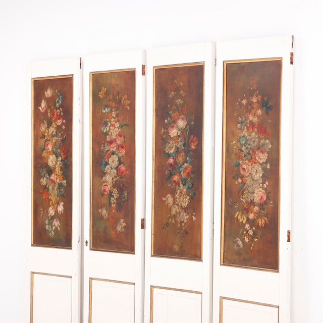 French Set of 4 Floral Painted Decorative Wood Panels, C. 1930 For Sale - Image 3 of 9