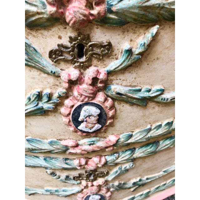 1940s Venetian or Italian Pastel Painted and Carved in Relief Commode For Sale - Image 5 of 13