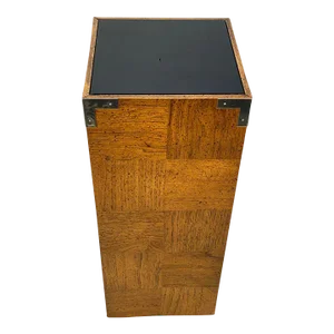 1970s Milo Baughman Modern Wood, Chrome & Glass Pedestal