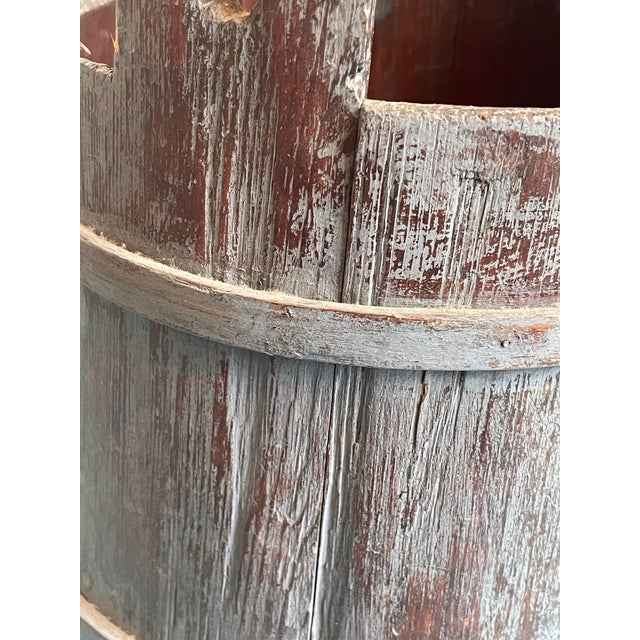 Blue Late 19th Century Primitive Staved Wood Bucket in Original Blue Wash For Sale - Image 8 of 13