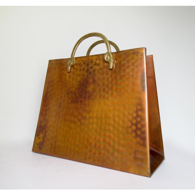 Vintage C.1950's Hollywood Regency Hammered Copper & Polished Brass Magazine Holder For Sale - Image 13 of 13