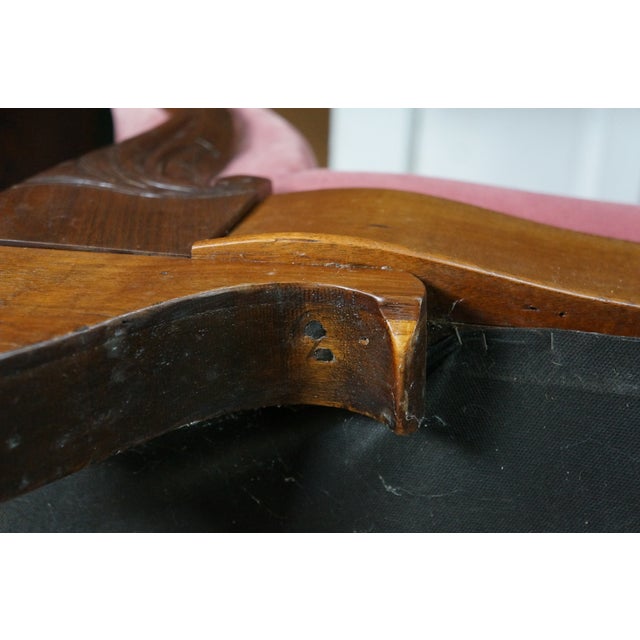 Antique Victorian American Empire Serpentine Walnut Pink Camelback Sofa Loveseat For Sale - Image 14 of 15