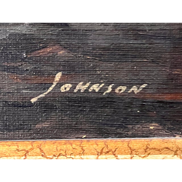 Coastal Vintage Mid-Century Maritime Sailboat Oil on Canvas Signed Johnson For Sale - Image 3 of 4