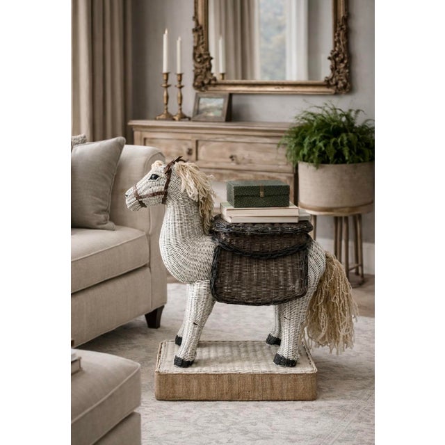 Mid-Century Wicker Horse Side Table / Garden Stool - Glass Eyes Tortoise Ears For Sale - Image 4 of 12