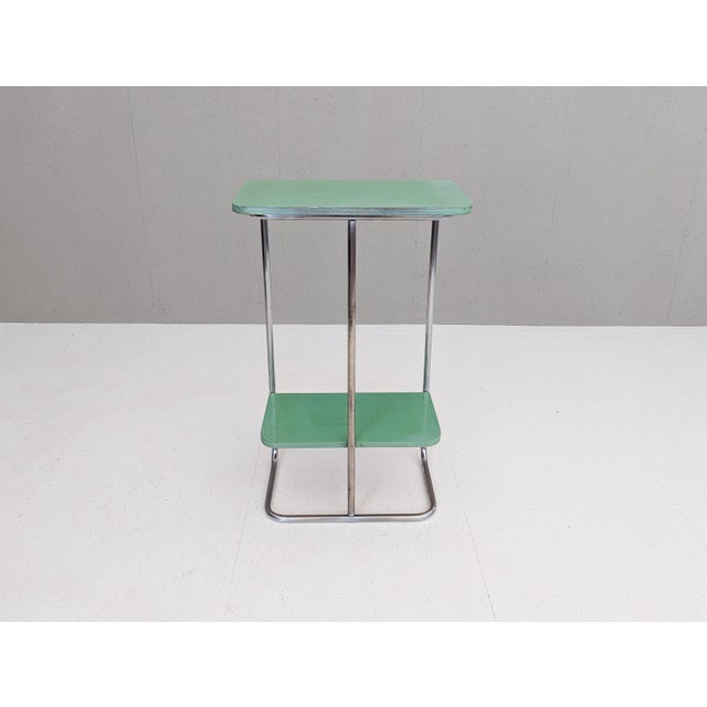 Green Bauhaus Tubular Steel Console Table by Robert Slezák for Slezak, 1930s For Sale - Image 8 of 18