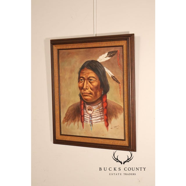 Framed Native American Portrait Painting Signed Wil Hamond 1981 "Lone Hawk" For Sale - Image 12 of 18