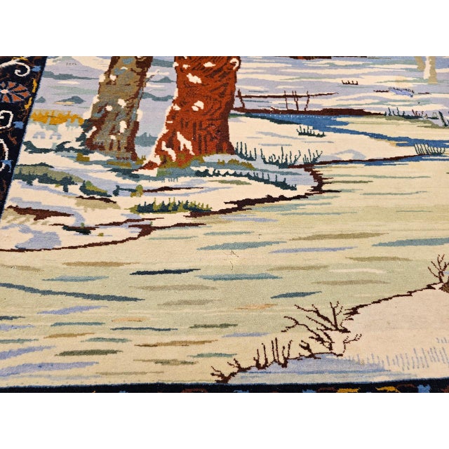 Vintage Persian Tabriz Pictorial Rug, Hand-Knotted Wool, Winter Forest Scene, Blue & Ivory, 4x6 For Sale - Image 15 of 16