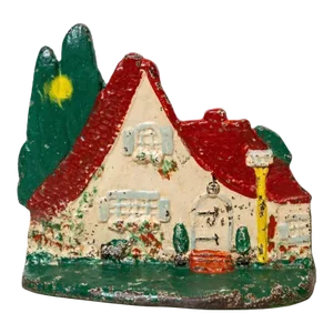 Early 20th Century Sloped Roof Cottage Painted Cast Iron Doorstop