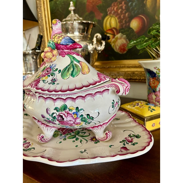 Ceramic Late 20th Century French Hand-Painted Faience Soup Tureen With Underplate For Sale - Image 7 of 7