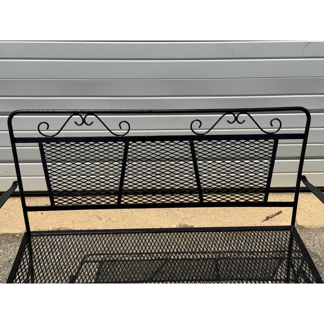 Vintage Woodard Style Wrought Iron Mesh Patio Bench For Sale - Image 10 of 12