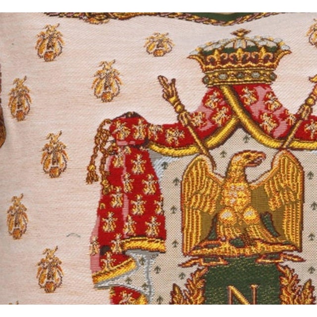 French Napoleon Crest Coat of Arms W/Napoleonic Bees and Eagle Pillow 18" Square For Sale - Image 4 of 7