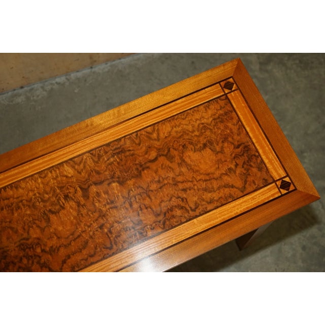 Stunning Vintage 1994 David Linley Burr Walnut Amboyna Wood Large Console Table For Sale - Image 10 of 18