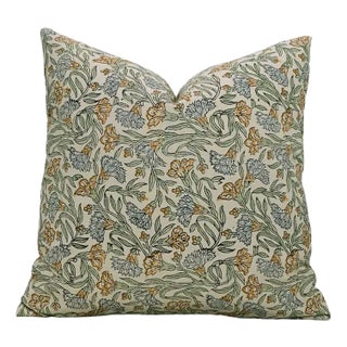 Fabdivine Indian Block Print Cushion Cover 22x22 Inch Cotton Satin-Throny Stems For Sale