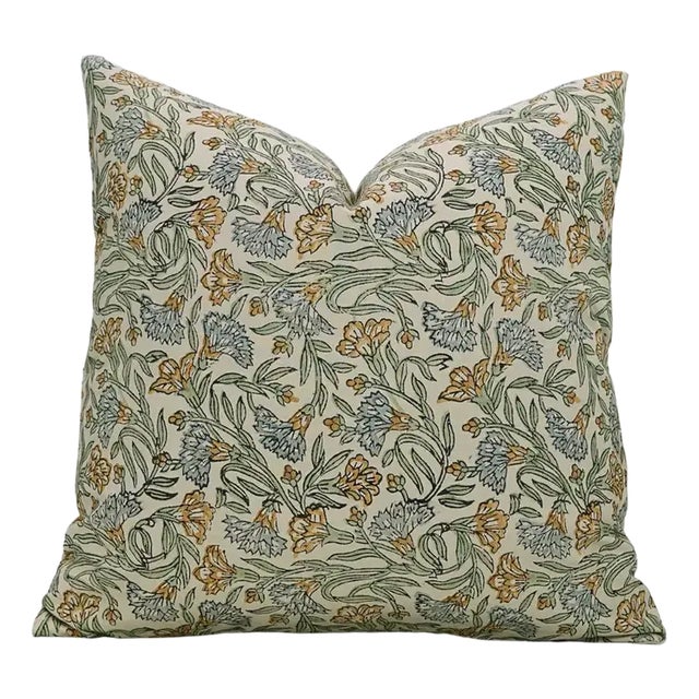 Fabdivine Indian Block Print Cushion Cover 22x22 Inch Cotton Satin-Throny Stems For Sale