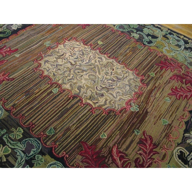 American Lovely Ligth Brown & Rustic Floral-Medallion Pattern Antique American Hooked Rug For Sale - Image 3 of 5