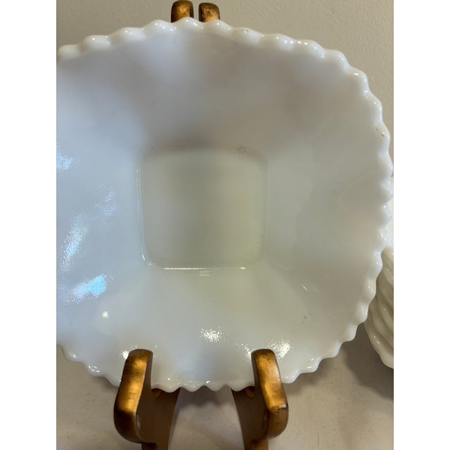 Mid 20th Century Vintage Milk Glass Ruffled Bowls With Quilted Diamond Pattern, Set of 8 For Sale - Image 5 of 10