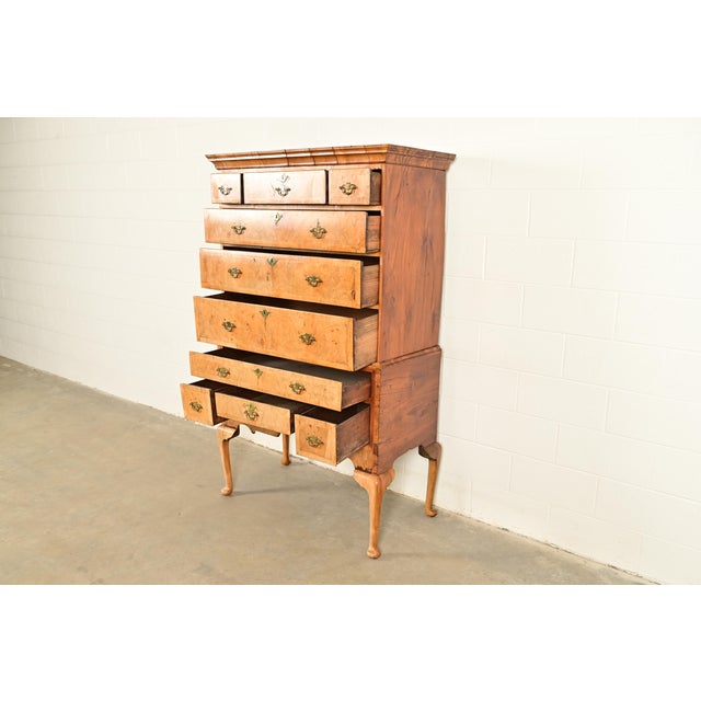 18th Century 18th Century Antique English Queen Anne Burled Walnut Highboy Dresser For Sale - Image 5 of 15