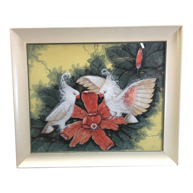 Paper Vintage Restored Post-War Hawaiian Bird and Botanical Airbrush Painting, Framed For Sale - Image 7 of 7