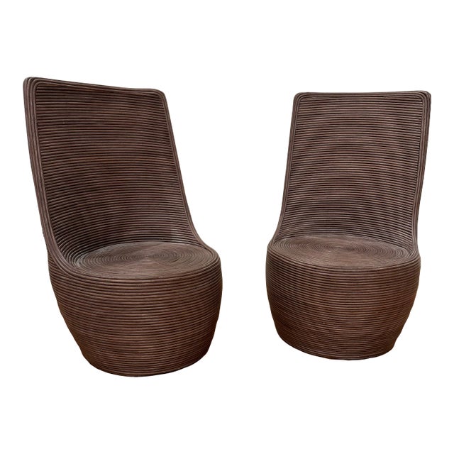 Pencil Reed Rattan Side Chairs, a Pair For Sale