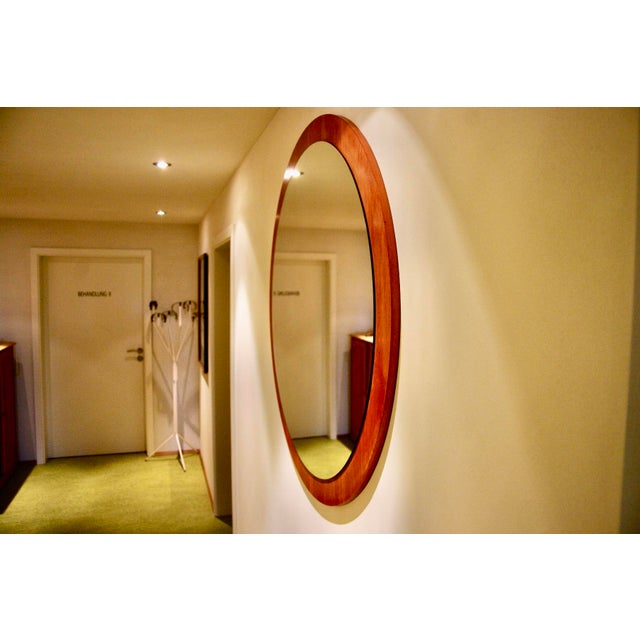 Large Vintage Scandinavian Round Mirror in Teak, 1960s For Sale - Image 9 of 12