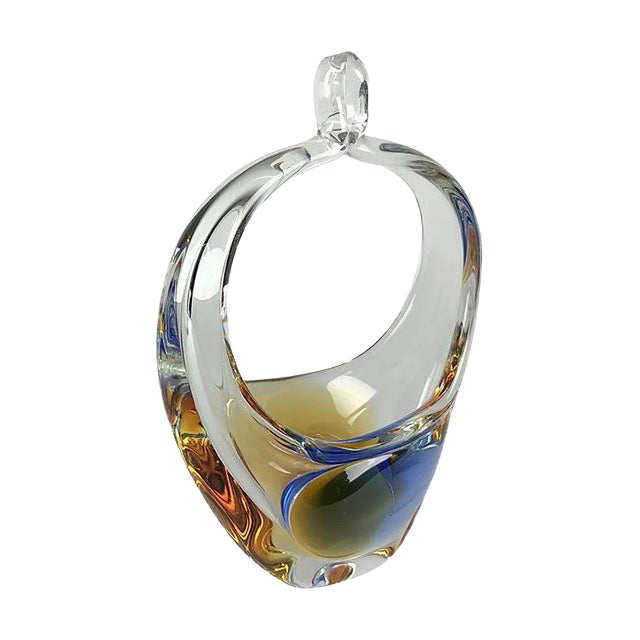 Art Glass Basket by O. Lipa & L. Metelak for Moser, Czechoslovakia, 1970s For Sale