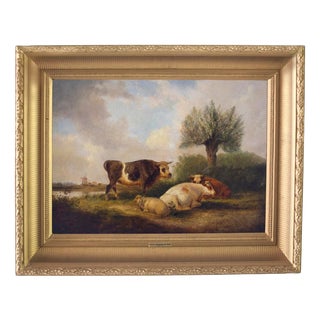 After William Shayer Sr., Recumbent Cattle, Early 19th Century, Oil Painting, Framed For Sale