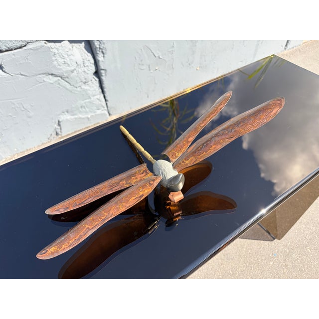 Dragonfly Wall Art by Eric Moore from 2016, signed on back. Made of Brass, Copper, Stone. Great wall art for modern decor....