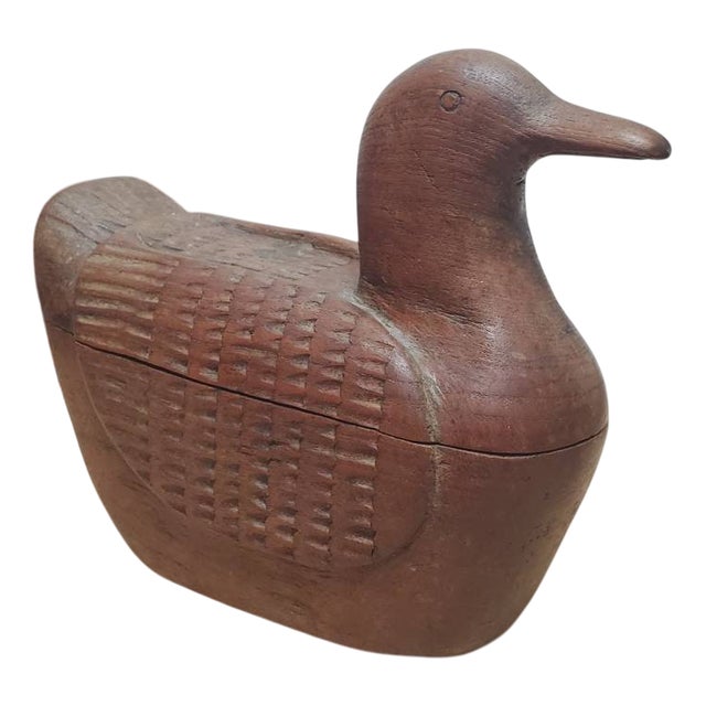 Folk Art Hand-Carved Teak Duck Box, 1960s For Sale