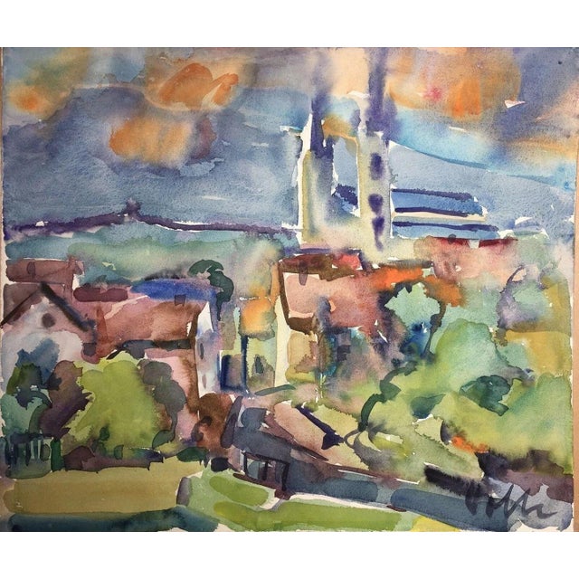 1950s View of a Town, 1950s, Watercolor For Sale - Image 5 of 13