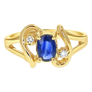 Sapphire Diamond Ring 14K Yellow Gold, Size 8 For Sale