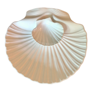 1990s Portugal Clam Shell Platter With Attached Dip Bowl