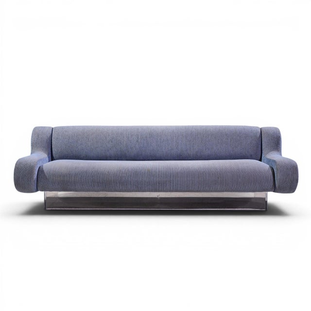 Charles Hollis Jones Mid Century Waterfall Bear Lucite Base Sofa This sofa measures: 96 wide x 37 deep x 27.5 inches high,...