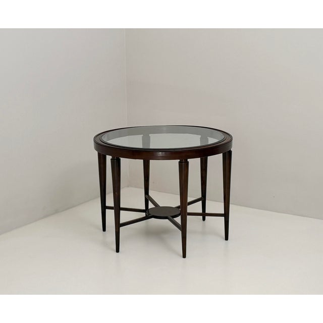 Vintage Glass and Walnut Coffee Table, 1940s For Sale - Image 6 of 6