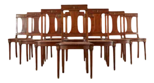 Set of Ten French Empire Mahogany Caned Dining Chairs