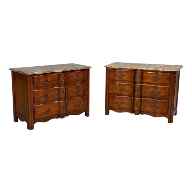 Hickory Chair, Louis XV Style Commodes, Wood, Brass, Marble, Usa, 1980s For Sale