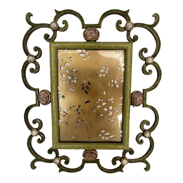Jay Strongwater Ornate Jeweled and Enameled Metal Scroll Picture Frame For Sale