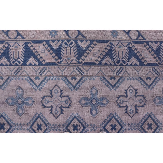 Gray Mid 20th Century Vintage Turkish Oushak Rug in Blue With All-Over Geometric Design in Gray & Blue For Sale - Image 8 of 11