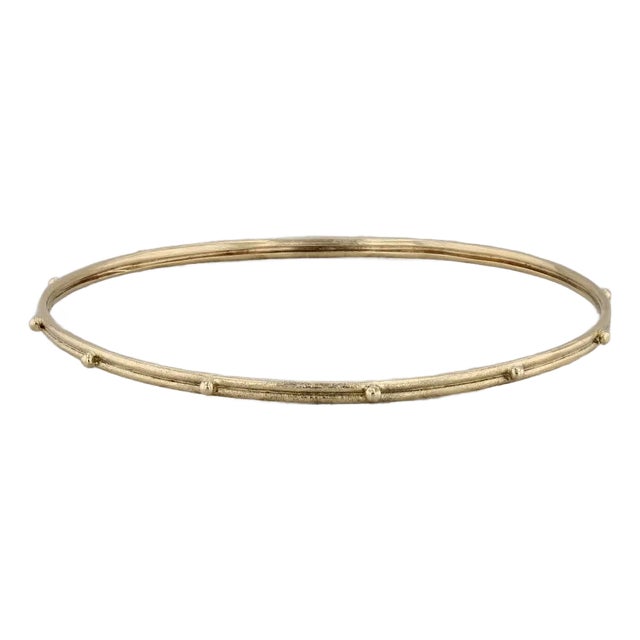 Granulated Dots Bangle 18k Yellow Gold Bracelet 8" 2.5mm Emily Armenta For Sale