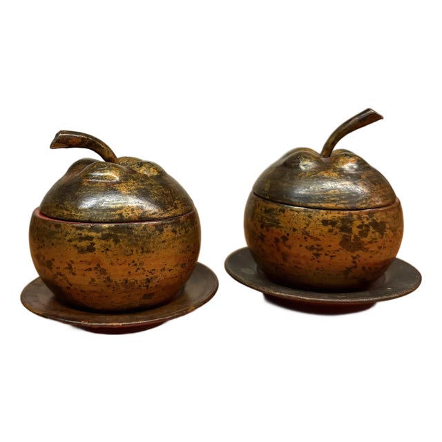 Pair of Vintage Lacquered Apple-Shaped Boxes With Stands | Chairish
