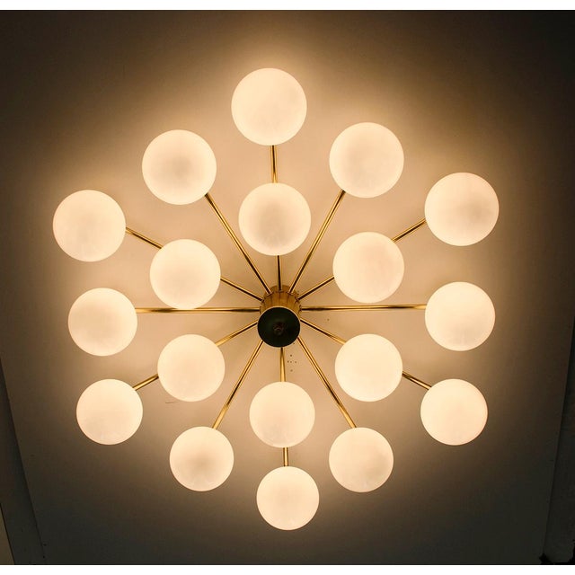 Fabio Ltd 21st Century Natural Brass Glossy White Murano Globes Flush Mount by Fabio LTD For Sale - Image 4 of 10