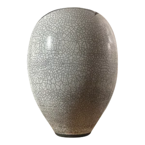Large Vintage Postmodernist Raku Fired Crackle Glaze Ceramic Vessel, Signed