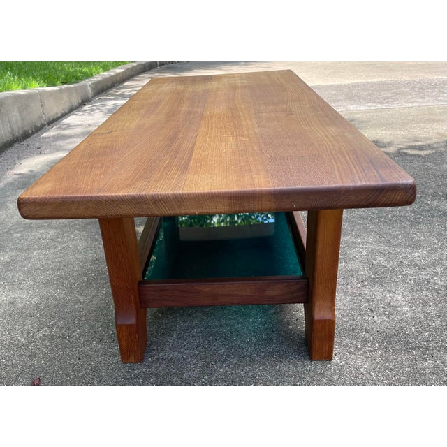 Brown Mid Century Coffee Table With Green Plexiglass Bottom Shelf For Sale - Image 8 of 10